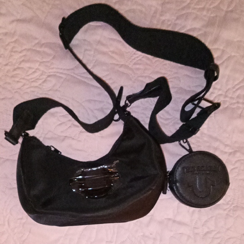 True Religion Black Crossbody Bag with Round Pouch